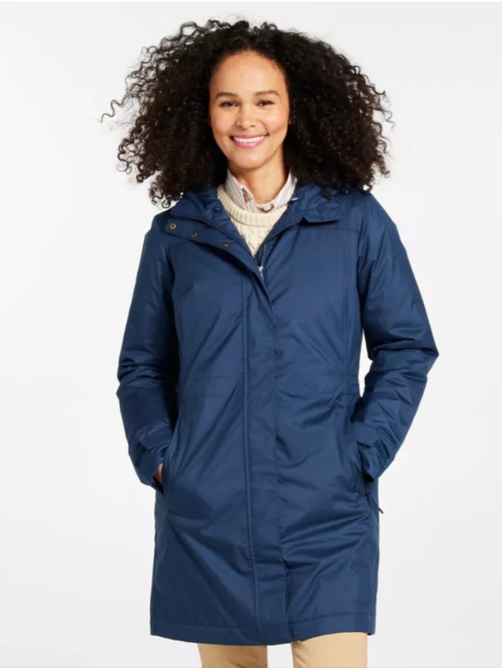 L.L.Bean Winter Warmer Parka Jacket Womens Blue Quilted Sherpa Lined Size Medium
